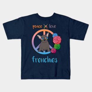 Peace Love Frenchies Hippie French Bulldog Kids T-Shirt